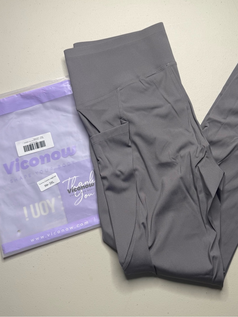 Viconow Women’s Tummy Control High Waist Leggings Side Pockets 3XL Gray
